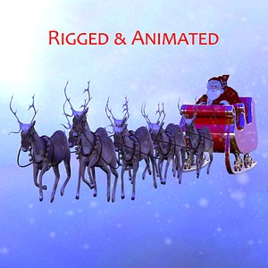3D santa sleigh reindeer model