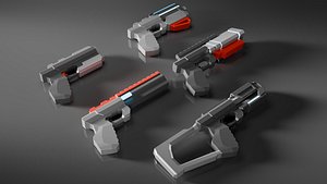 Stylized Sci-Fi pistol V3 -5 Variations Game Ready 3D