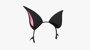 Furry Ears Tiara F01 Black - Headband Character Design model