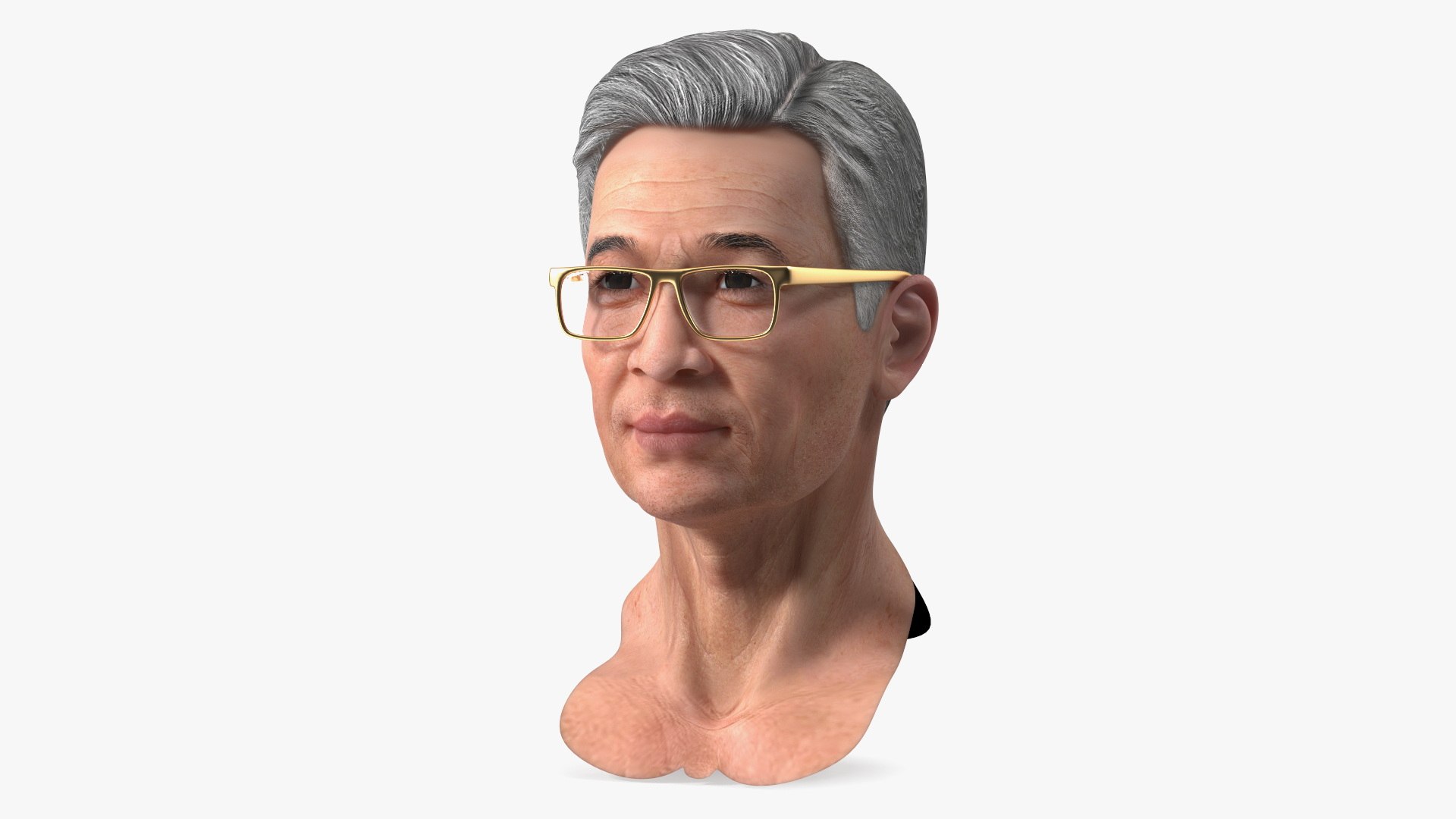 Asian Old Aged Man Head Wearing Glasses 3D model preview