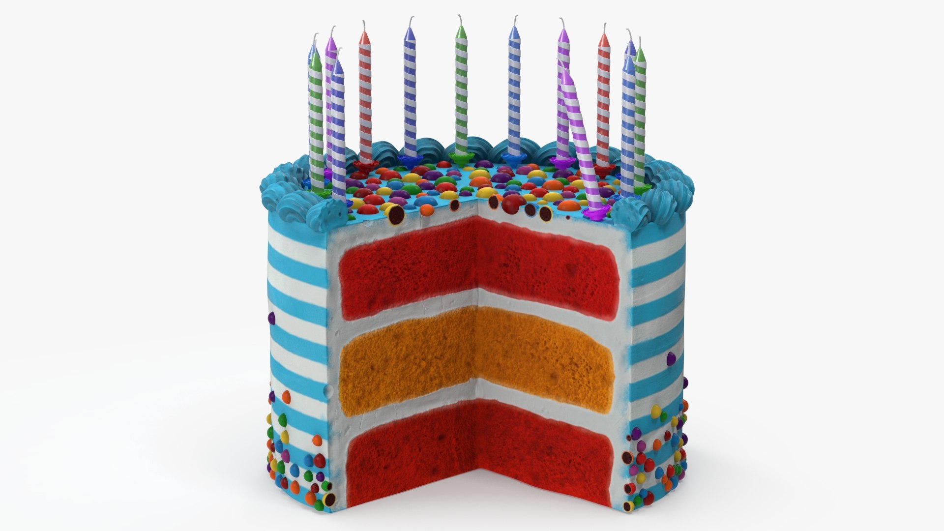 Birthday Cake with Slice Removed 3D model preview