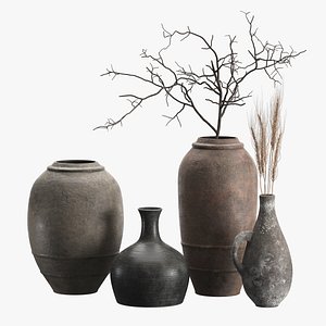 Artisan Rustic Vases set 2 3D