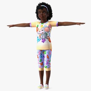 Dressed Pajamas Black Girl Child T-Pose
