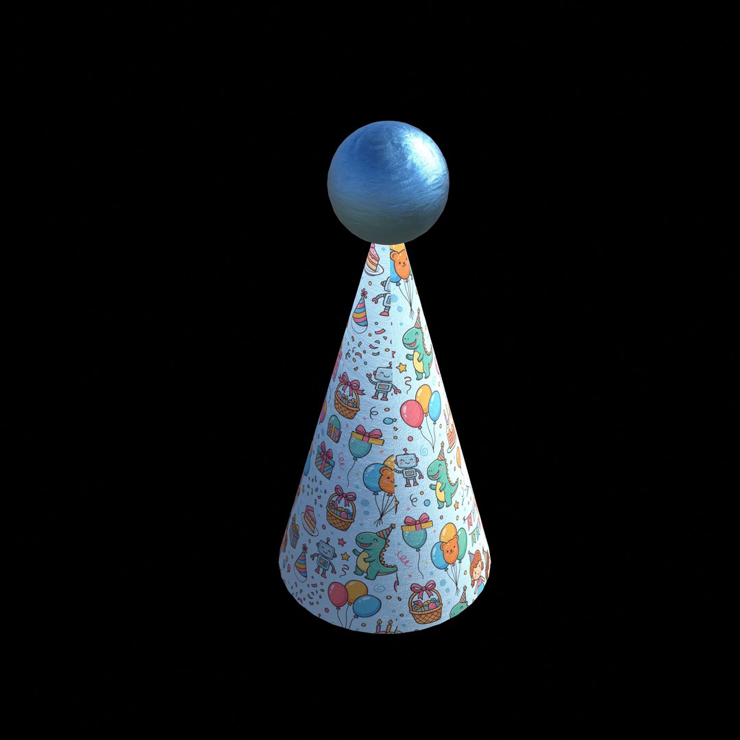 Cute Cartoon Party Hat with Top Sphere and 4K PBR Textures model https://p.turbosquid.com/ts-thumb/Fb/DvuPQJ/1r/ph2_thumb0001/jpg/1791680609/1920x1080/fit_q87/2ba7b7875bdb0656f2d1506ca6c29665b4227c48/ph2_thumb0001.jpg