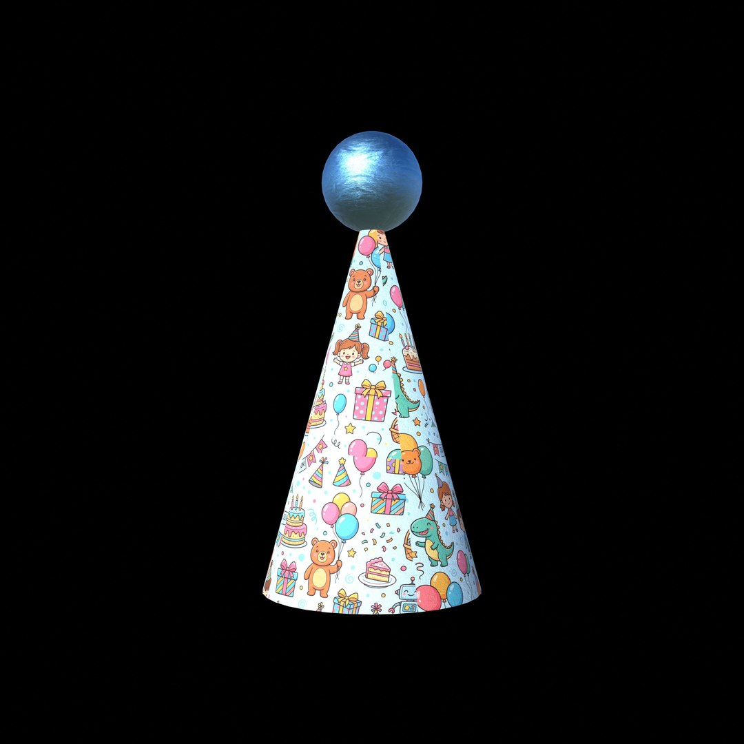 Cute Cartoon Party Hat with Top Sphere and 4K PBR Textures model https://p.turbosquid.com/ts-thumb/Fb/DvuPQJ/D1/ph2_right0001/jpg/1791680604/1920x1080/fit_q87/af92e5d6733b810ecccad611a70caa2e1c0eaabc/ph2_right0001.jpg