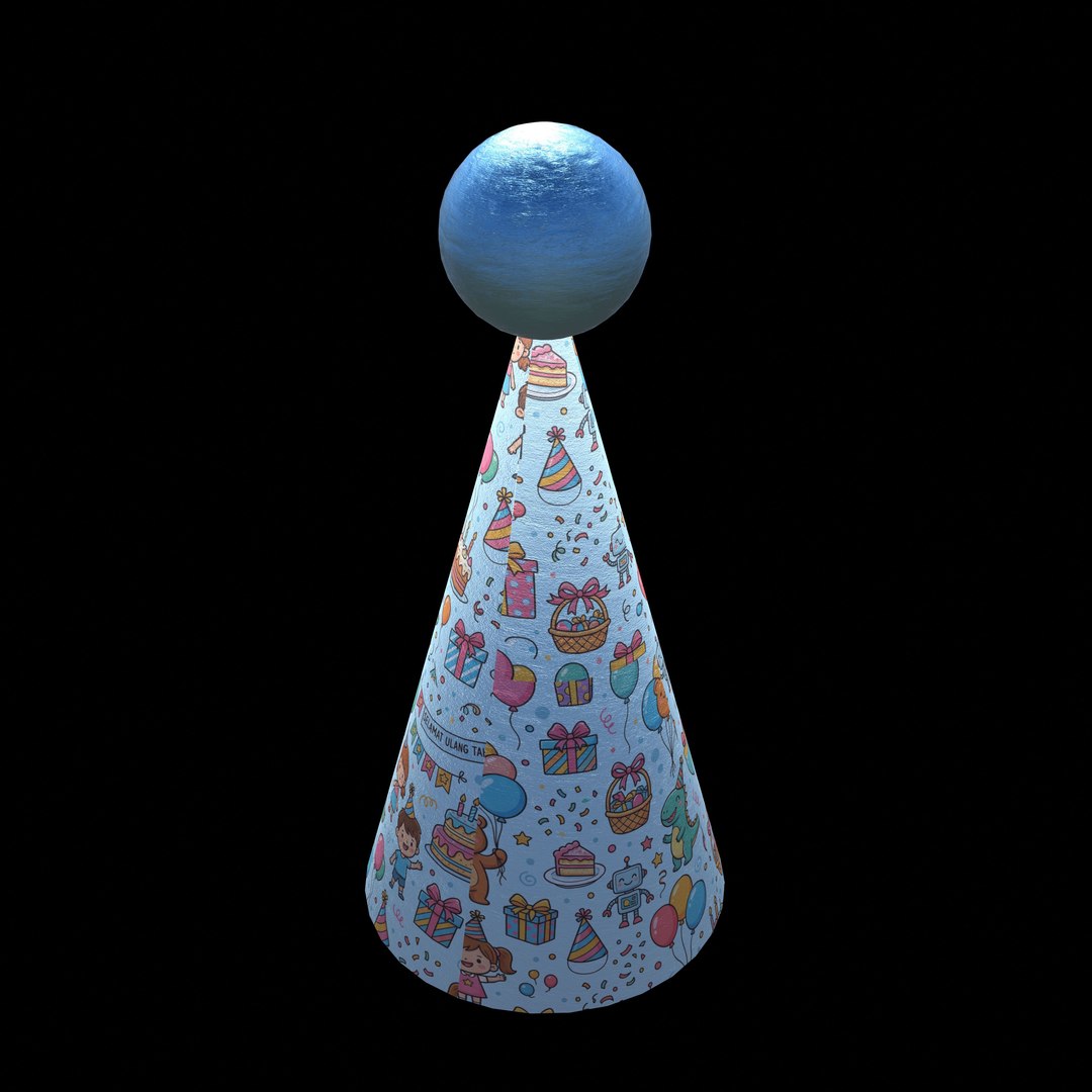 Cute Cartoon Party Hat with Top Sphere and 4K PBR Textures model https://p.turbosquid.com/ts-thumb/Fb/DvuPQJ/E6/ph2_thumb.0030001/jpg/1791680608/1920x1080/fit_q87/7c58b036590b4c47146a9ccbf3ea02600581a2dc/ph2_thumb.0030001.jpg