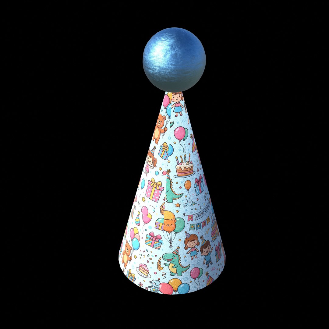 Cute Cartoon Party Hat with Top Sphere and 4K PBR Textures model https://p.turbosquid.com/ts-thumb/Fb/DvuPQJ/y7/ph2_thumb.0020001/jpg/1791680607/1920x1080/fit_q87/fffb5b21ac15e415769db55236060c24e72825f0/ph2_thumb.0020001.jpg