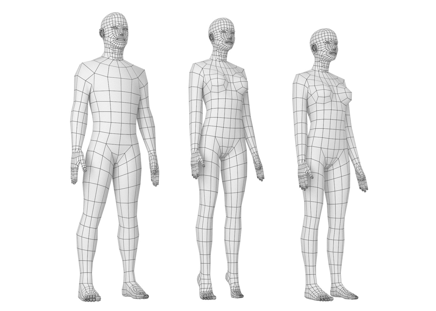 3D Natural Male And Female In Rest Pose Base Mesh Model - TurboSquid ...