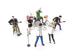 Low Poly People Playing Music Instrument