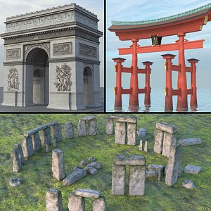 3D model 3 Landmarks UHD PBR