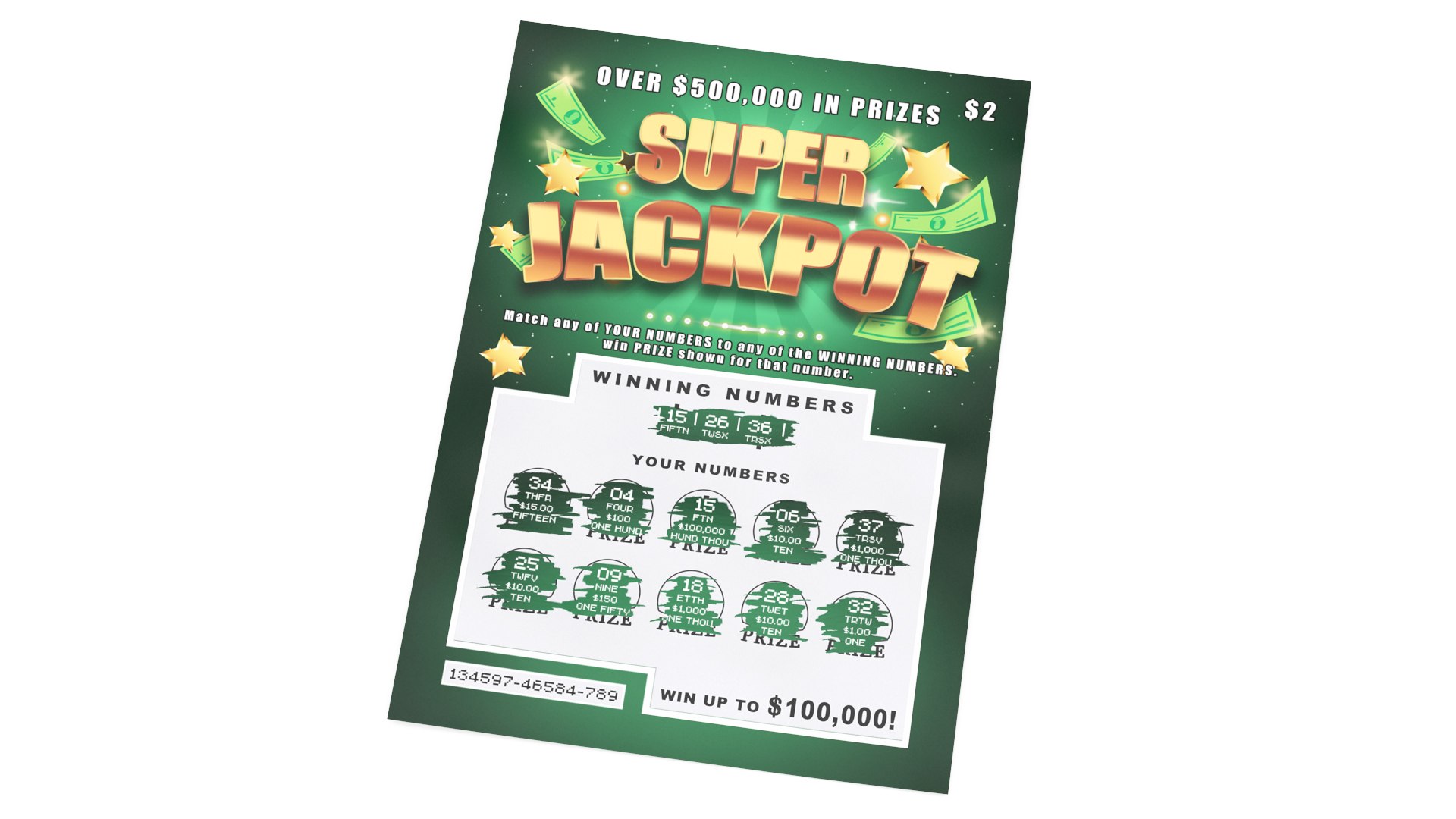 3D Super Jackpot Scratch Off Ticket with Erased Scratchcard ...