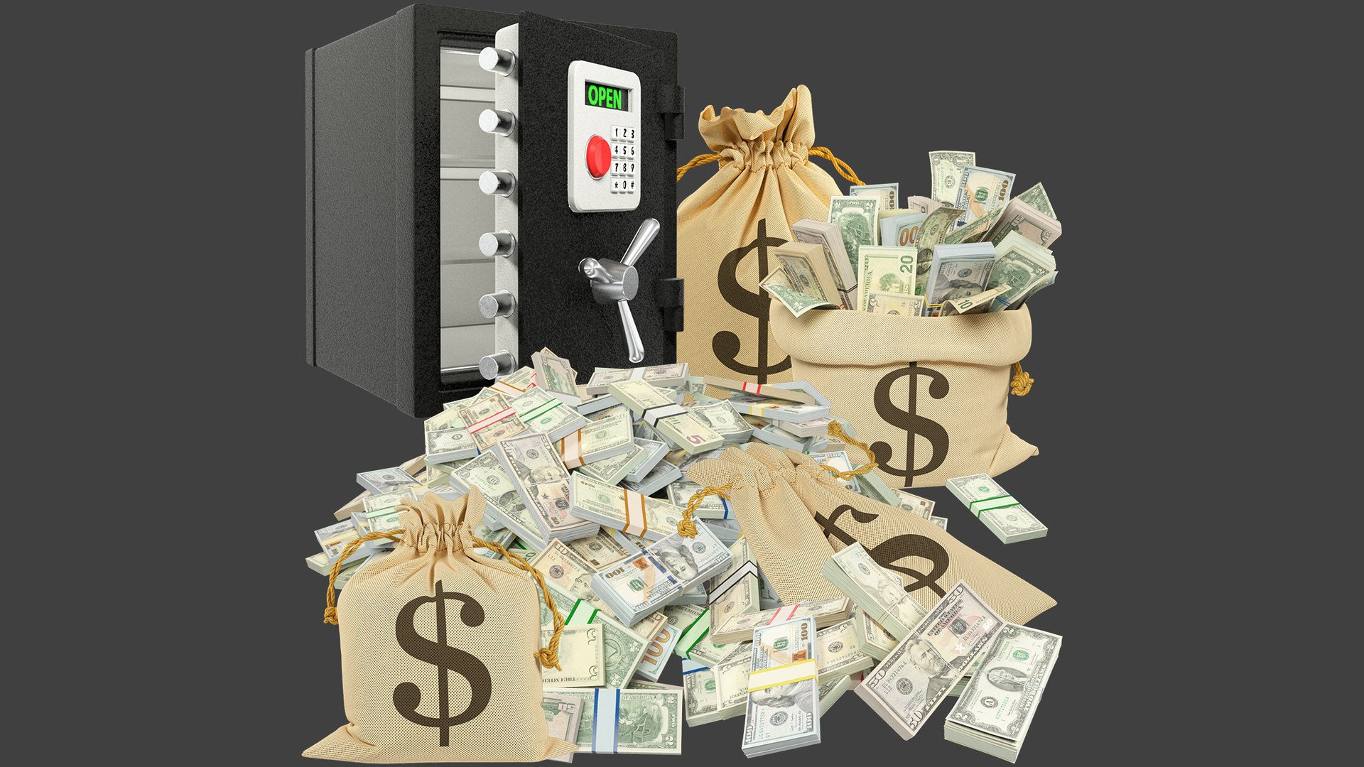 3D Money Bags and Safe Collection V5 model https://p.turbosquid.com/ts-thumb/Fc/Cw4WgH/42/mbasc5_003/png/1662247425/1920x1080/fit_q87/fc40b449a880395805ff8079c60bcf25939a2a40/mbasc5_003.jpg