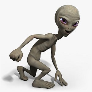 3d grey alien rigged character