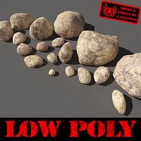 Rocks - Stones 12 Low Poly Smooth RS56 - Dirty Tan 3D rocks or Stones