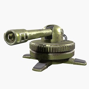 Turret Gun Turnable Rigged Green Low-Poly for Games 3D