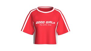 Girls Good Girls Printed Raglan Sleeve Striped Crop Top 3D model