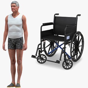 Rigged Old Man with Wheelchair Collection for Maya 3D model