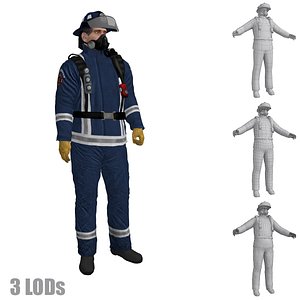 Fireman 3 LOD's Rigged