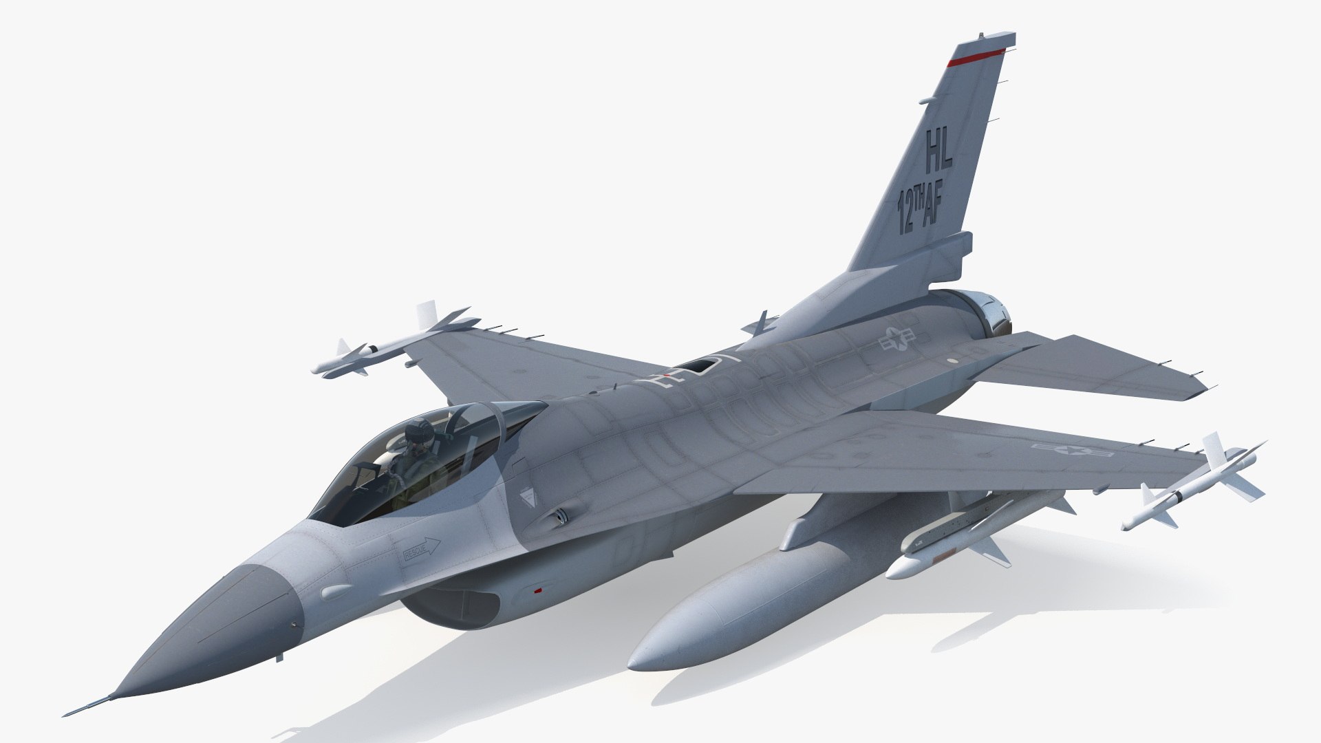 Fighter F-16 with Pilot and Missile Launcher LAU-129 3D model preview