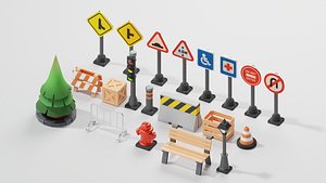 cute road sign cartoon pack 3D model