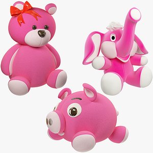 3D Pink Stuffed Toys Collection model