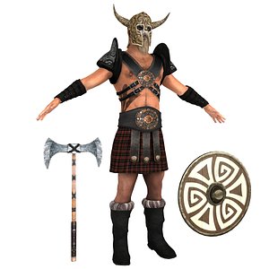 3D barbarian man shield model