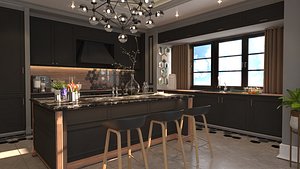 3D Luxury Kitchen and with Kitchen equipment