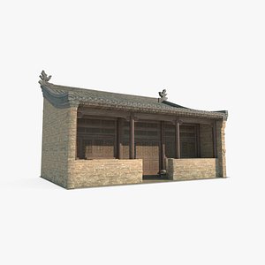 3D Ancient Asian Architecture Red Brick Houses