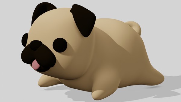 Cute pug cartoon character 3D model