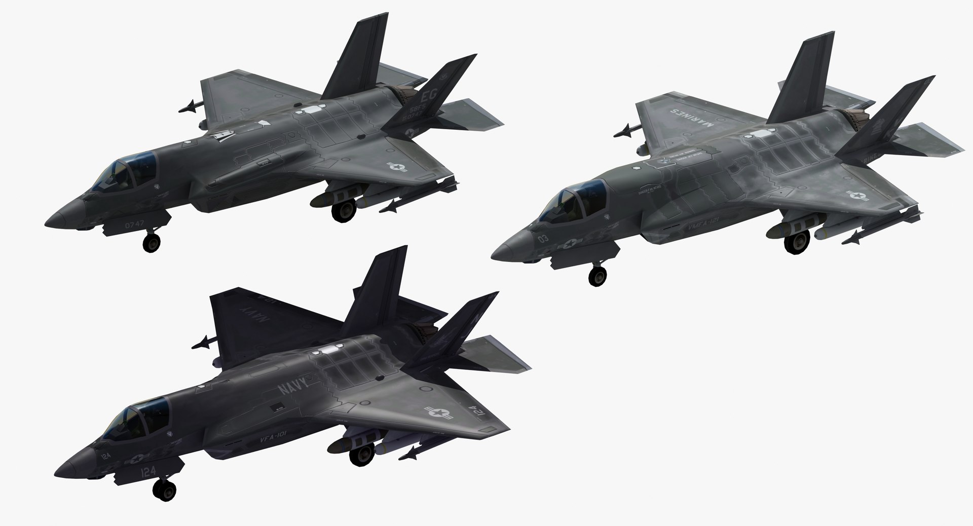 f-35 strike fighter 3D https://p.turbosquid.com/ts-thumb/Ff/GfZy4R/IEtmDN4i/f35_jsf_collection_03/jpg/1505675585/1920x1080/fit_q87/2f521c28e51750ad97eaa96266649e360ec1c737/f35_jsf_collection_03.jpg