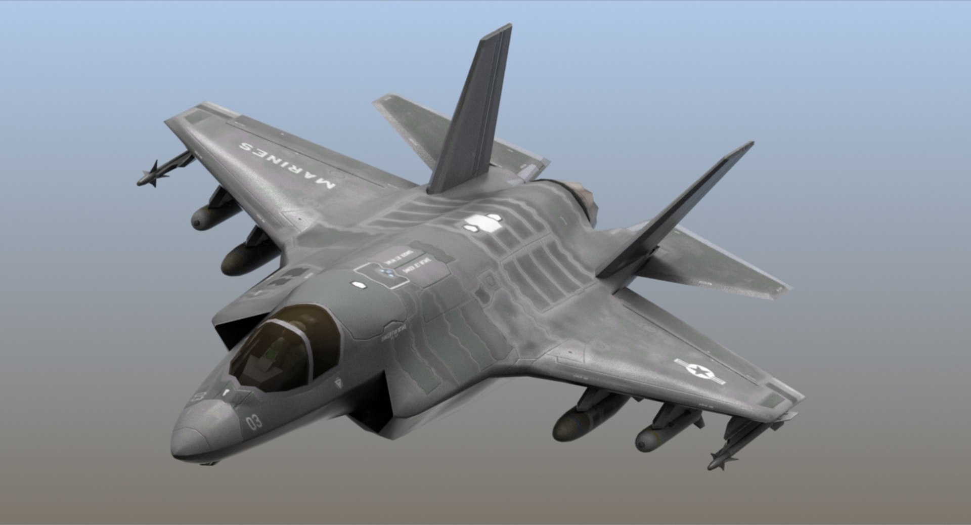 f-35 strike fighter 3D https://p.turbosquid.com/ts-thumb/Ff/GfZy4R/Mvrm4TD9/f35b_usmc_1480_vray_cam03b/jpg/1505670122/1920x1080/fit_q87/9e1ddf3d5466d42bba3a596bd7b25df42dc0d86c/f35b_usmc_1480_vray_cam03b.jpg