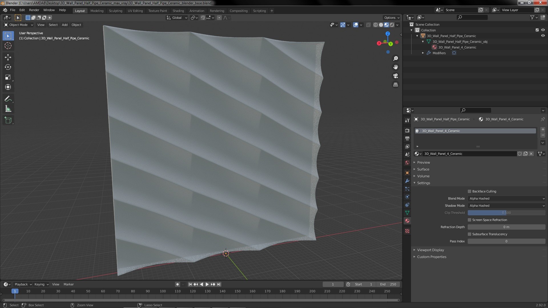 3D Wall Panel Half Pipe Ceramic model https://p.turbosquid.com/ts-thumb/Ff/MY09Ae/hl/3dwallpanelhalfpipeceramicvray3dmodel018/jpg/1654284377/1920x1080/fit_q87/b053f286078de5585775f61fc2edf9db6289114e/3dwallpanelhalfpipeceramicvray3dmodel018.jpg
