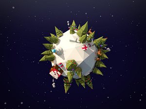 Cartoon Low Poly Winter Planet