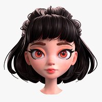 Cartoon Brunette Girl Head