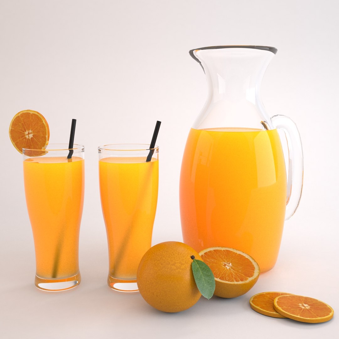 Pitcher and glass of orange juice 3D model