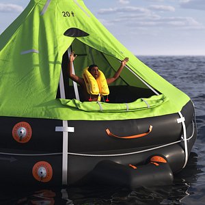 Inflatable Life Raft with Survivor
