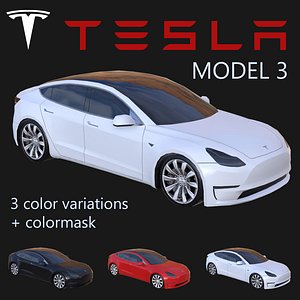 electric sedan tesla 3 3d model