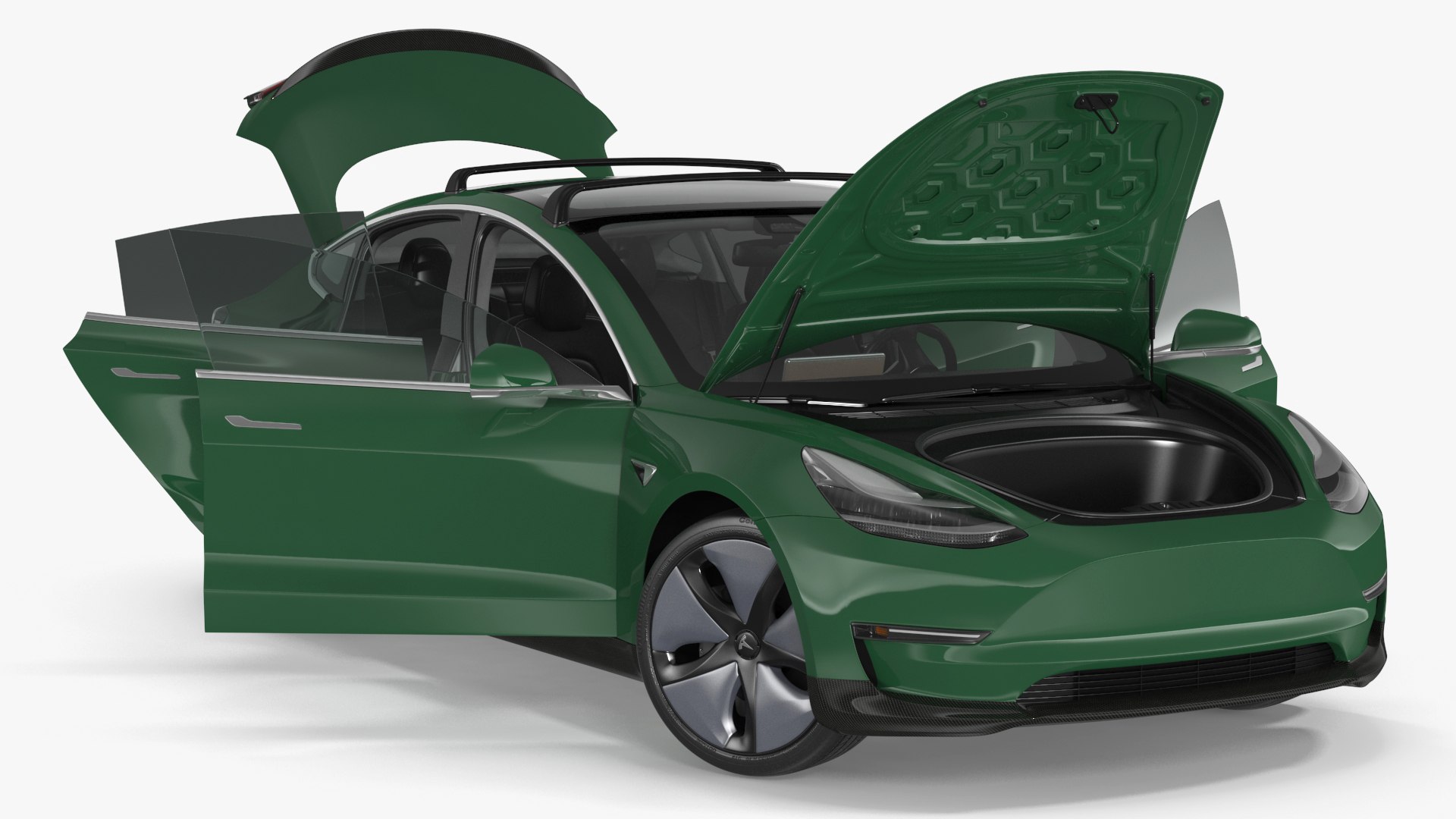 Tesla Model 3 with Wheel and Roof Accessories Rigged 3D model preview