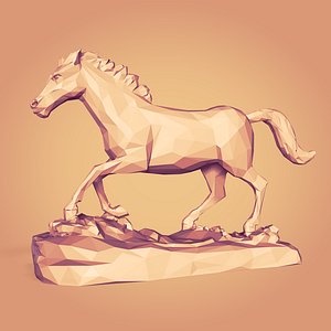 Polygonal - LowPoly Running Horse Statue - Figurine
