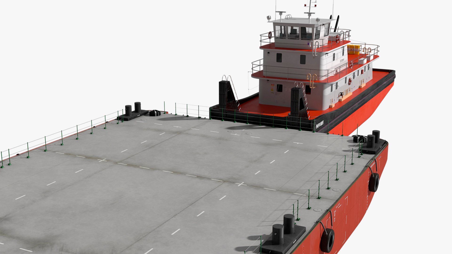 Tugboat with Pontoon Barge 3D model preview