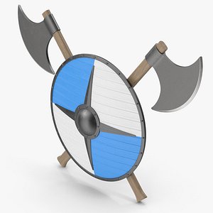 Blue Viking Shield And Axes 3D model