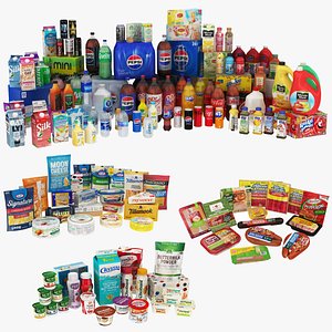 3D Supermarket Cooler Cabinet Products 158 in 1