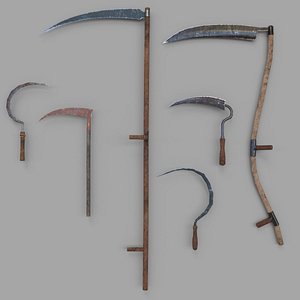 3D Pack of 6 Medieval Farm Scythe and Sickles model