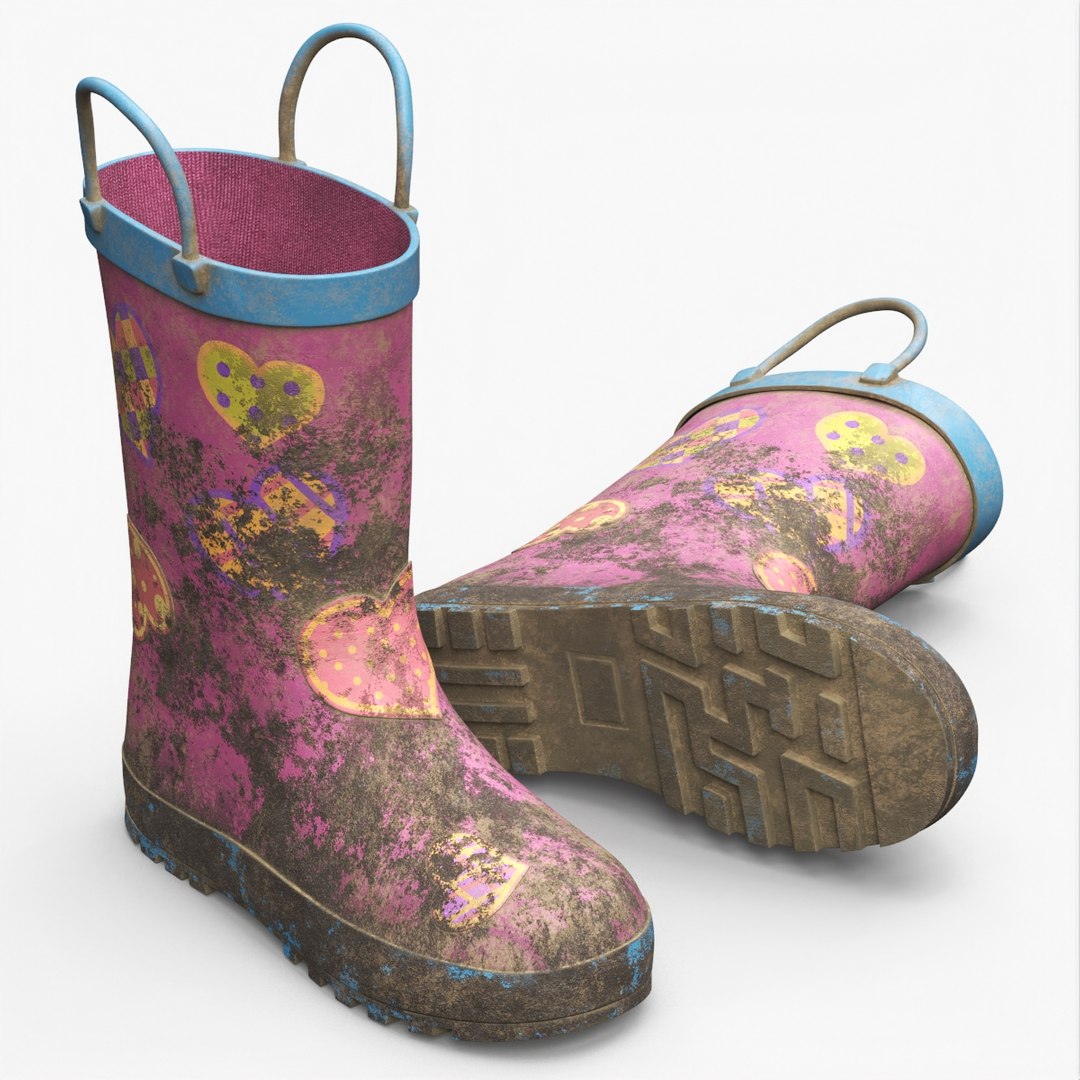 Dirty Kids Rain Boots with Handles Pink Used 3D model preview