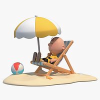 Cartoon Character Lounging in Beach