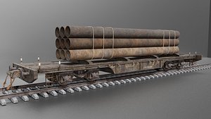 3D railway freight flatcar