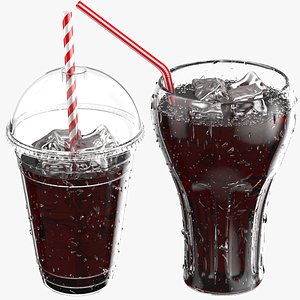 Two Wet Soda Cups With Ice