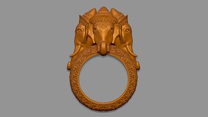 Asian Elephant Statue Three Head 3D model