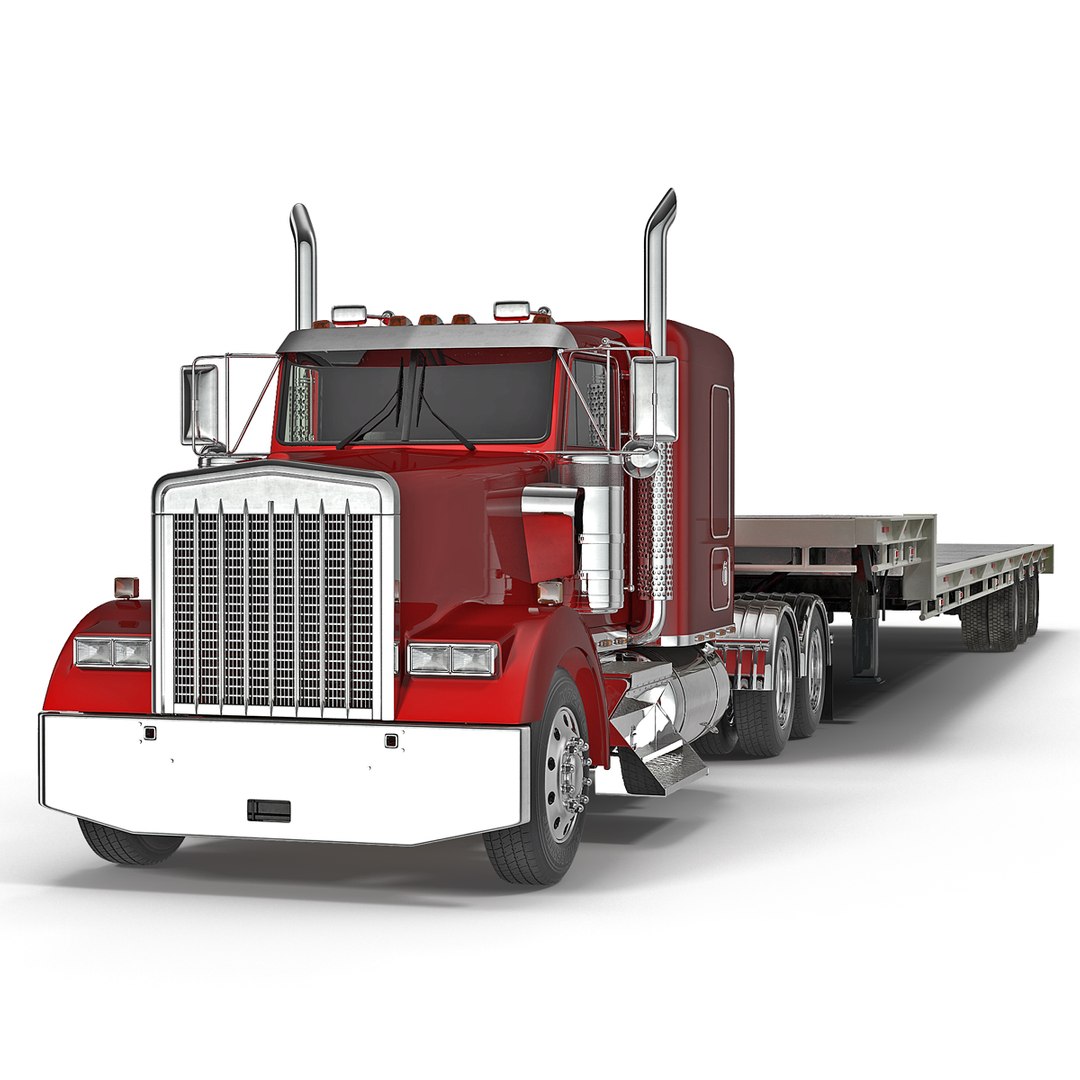Truck and Single Drop Tri Axle Trailer 3D model preview