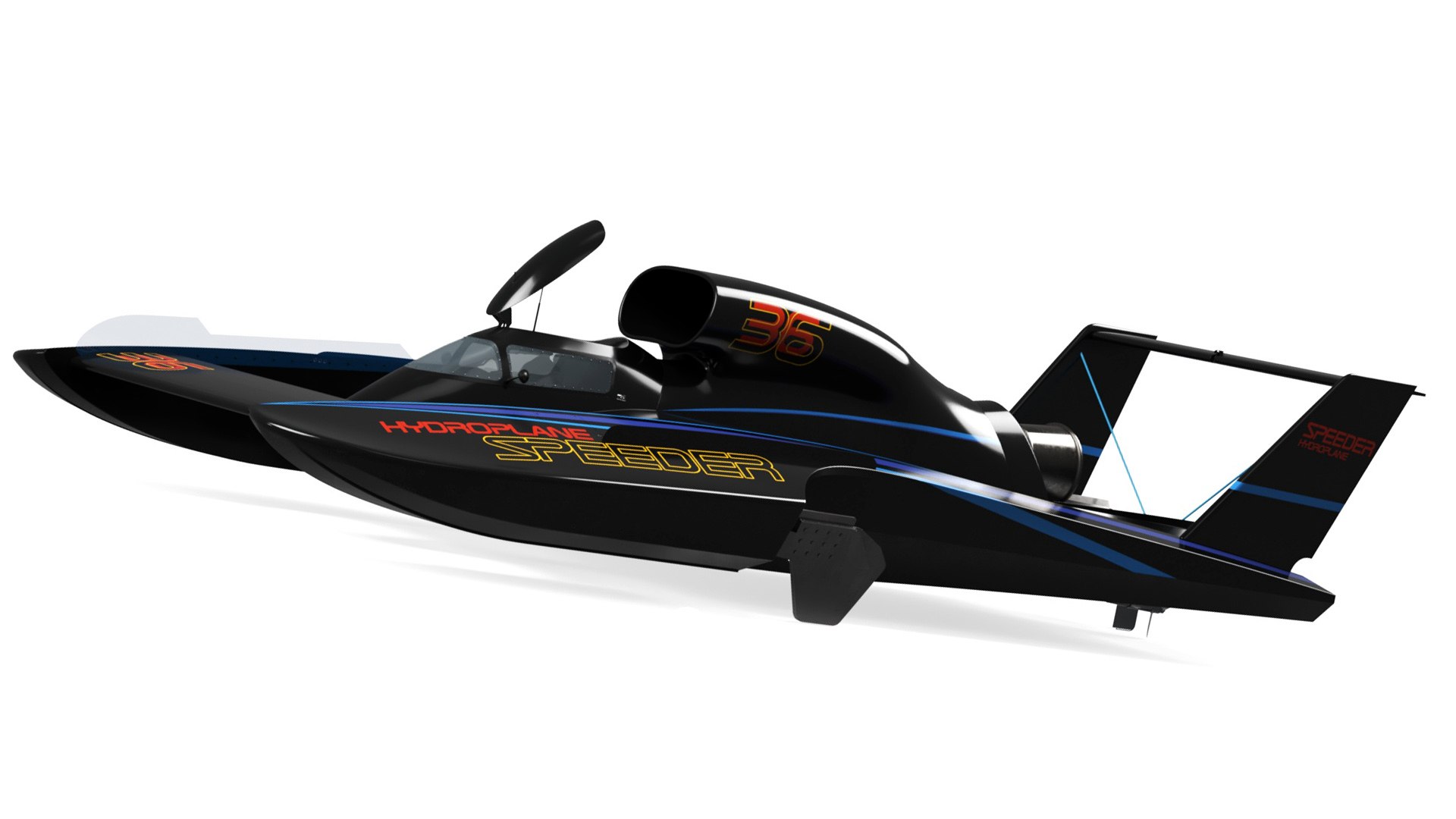 Jet Hydroplane Racing Boat Black Rigged 3D model preview